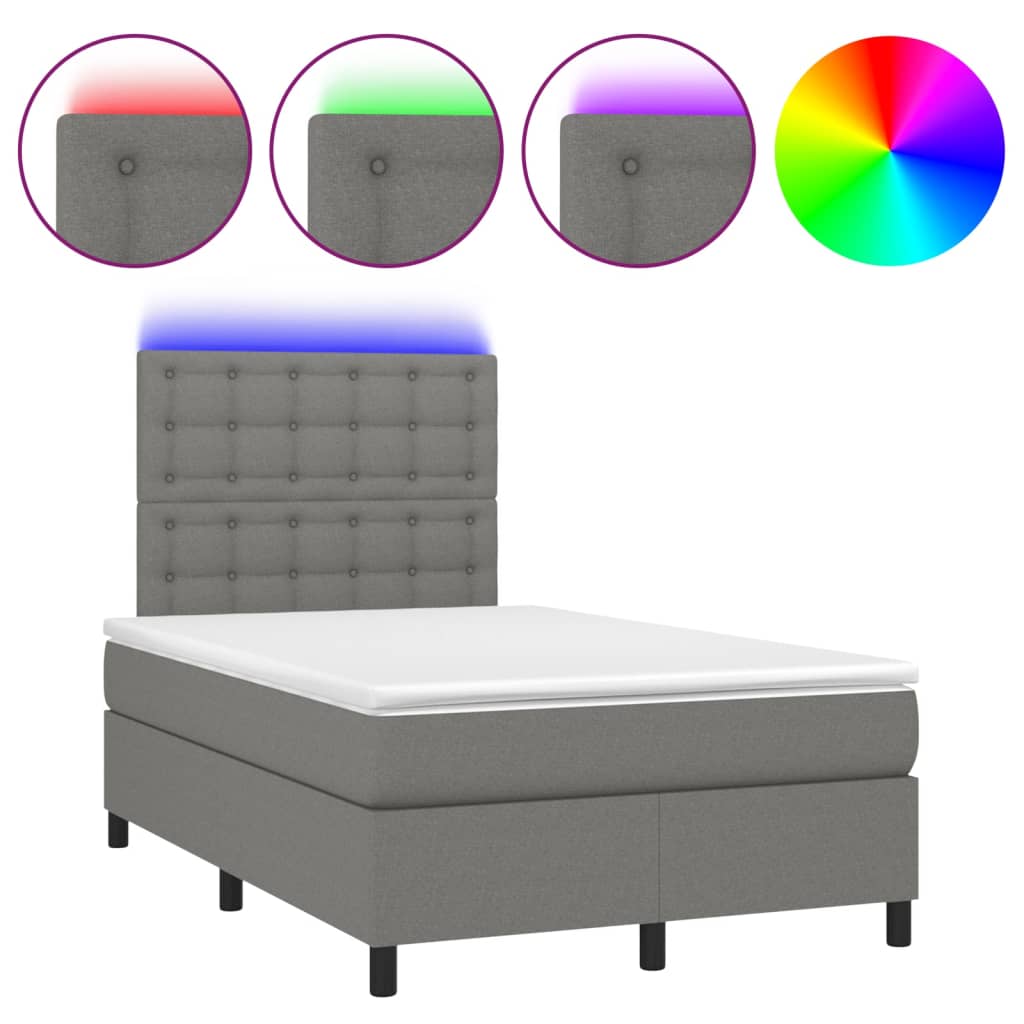vidaXL Κρεβάτι Boxspring με Στρώμα & LED Σκ.Γκρι 120x200 εκ Υφασμάτινο