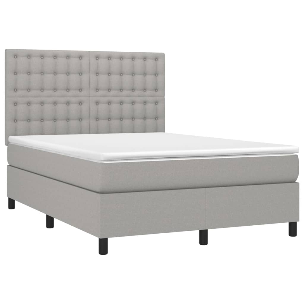 vidaXL Κρεβάτι Boxspring με Στρώμα & LED Αν.Γκρι 140x190εκ. Υφασμάτινο