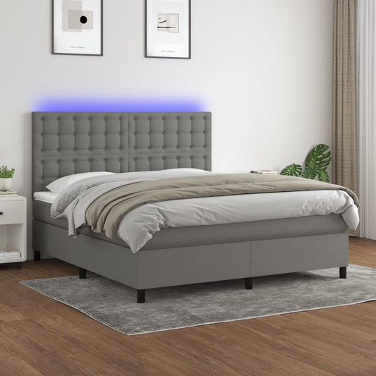 vidaXL Κρεβάτι Boxspring με Στρώμα & LED Σκ.Γκρι 160x200 εκ Υφασμάτινο