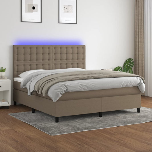 vidaXL Κρεβάτι Boxspring με Στρώμα & LED Taupe 160x200 εκ. Υφασμάτινο