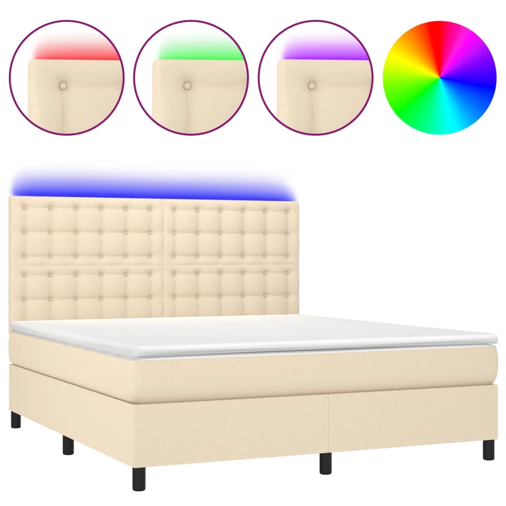 vidaXL Κρεβάτι Boxspring με Στρώμα & LED Κρεμ 160x200 εκ. Υφασμάτινο