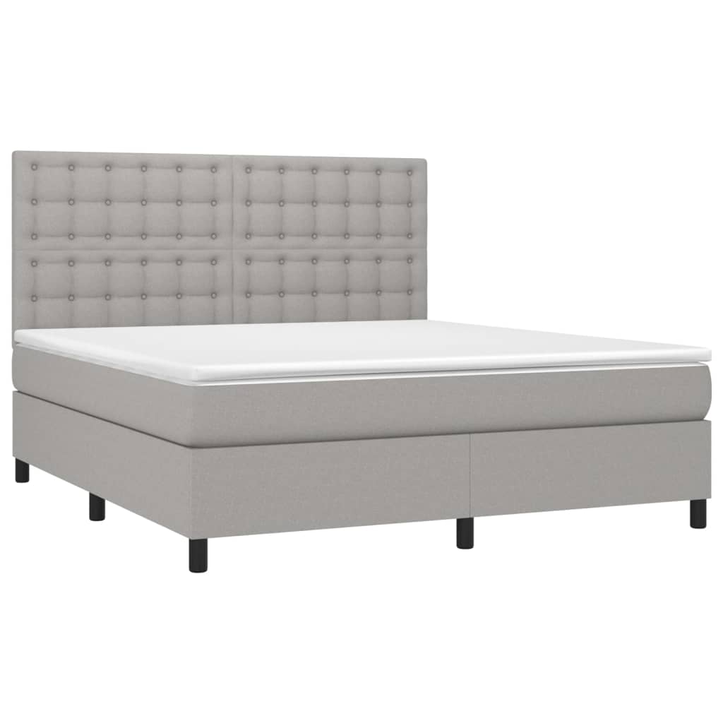 vidaXL Κρεβάτι Boxspring με Στρώμα & LED Αν.Γκρι 180x200εκ. Υφασμάτινο
