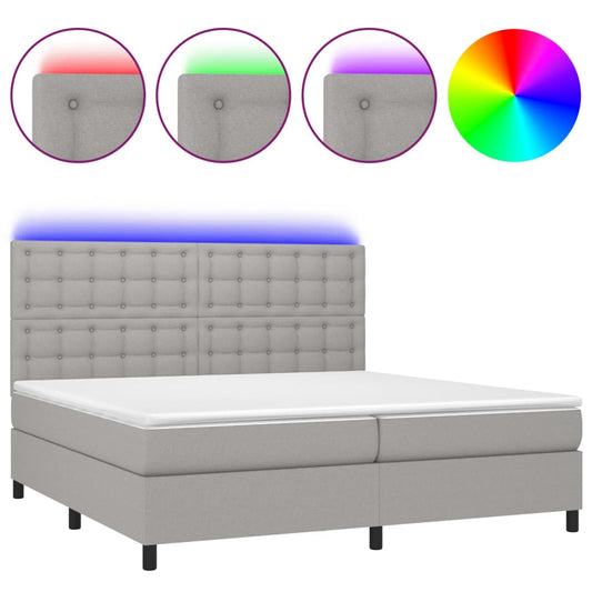 vidaXL Κρεβάτι Boxspring με Στρώμα & LED Αν.Γκρι 200x200εκ. Υφασμάτινο