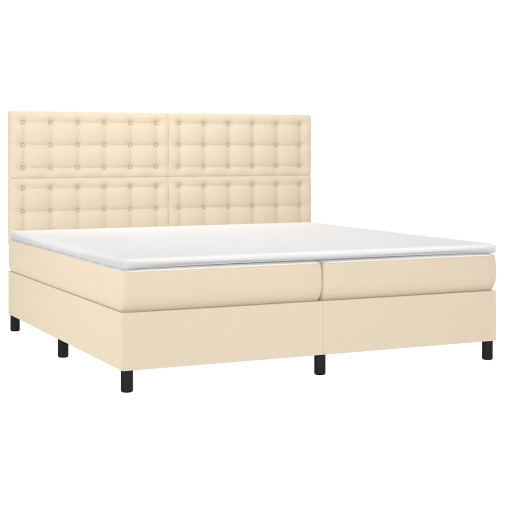 vidaXL Κρεβάτι Boxspring με Στρώμα & LED Κρεμ 200x200 εκ. Υφασμάτινο