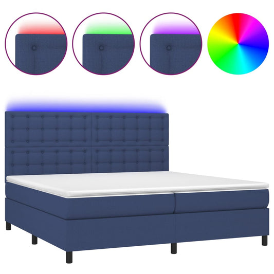 vidaXL Κρεβάτι Boxspring με Στρώμα & LED Μπλε 200x200 εκ. Υφασμάτινο