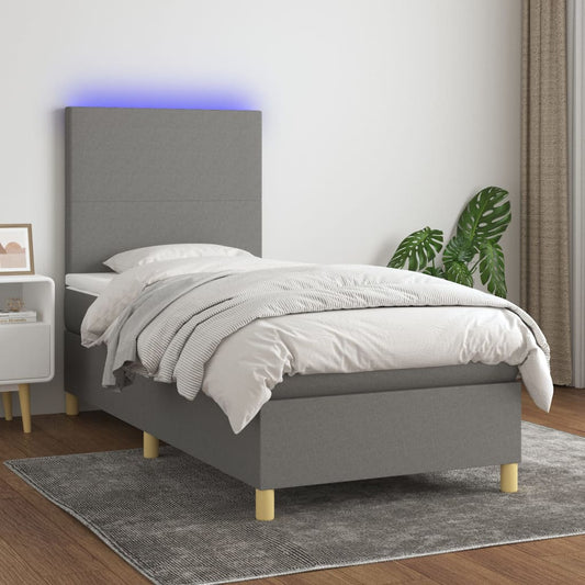 vidaXL Κρεβάτι Boxspring με Στρώμα & LED Σκ.Γκρι 80x200 εκ. Υφασμάτινο