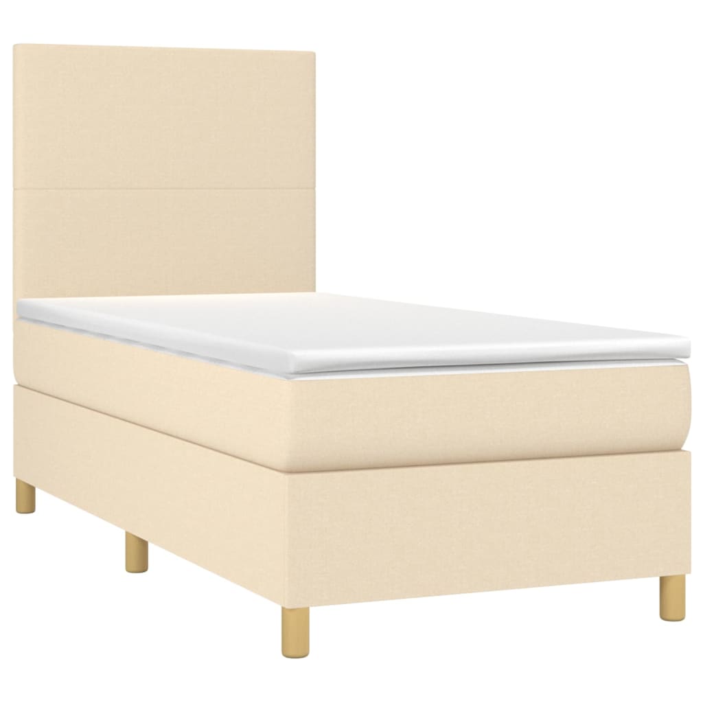 vidaXL Κρεβάτι Boxspring με Στρώμα & LED Κρεμ 90x200 εκ. Υφασμάτινο