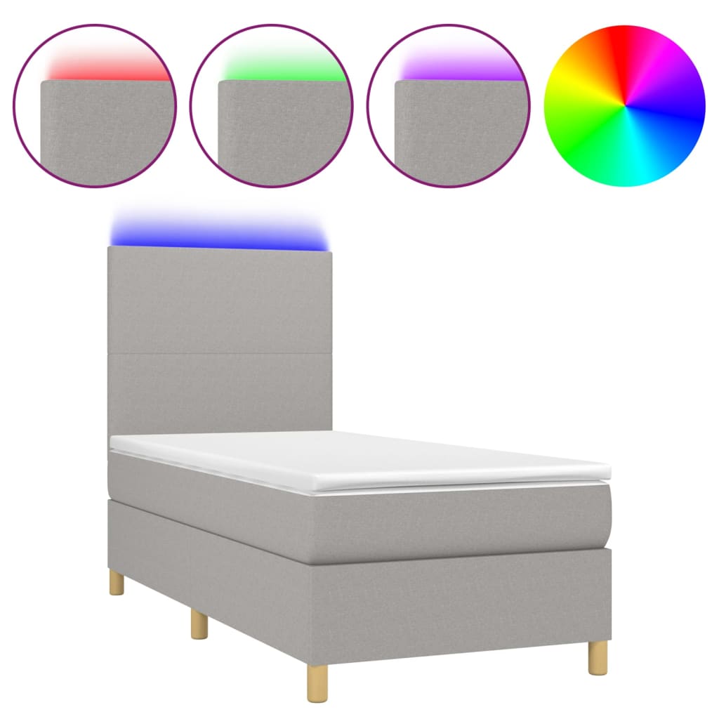 vidaXL Κρεβάτι Boxspring με Στρώμα & LED Αν.Γκρι 100x200εκ. Υφασμάτινο