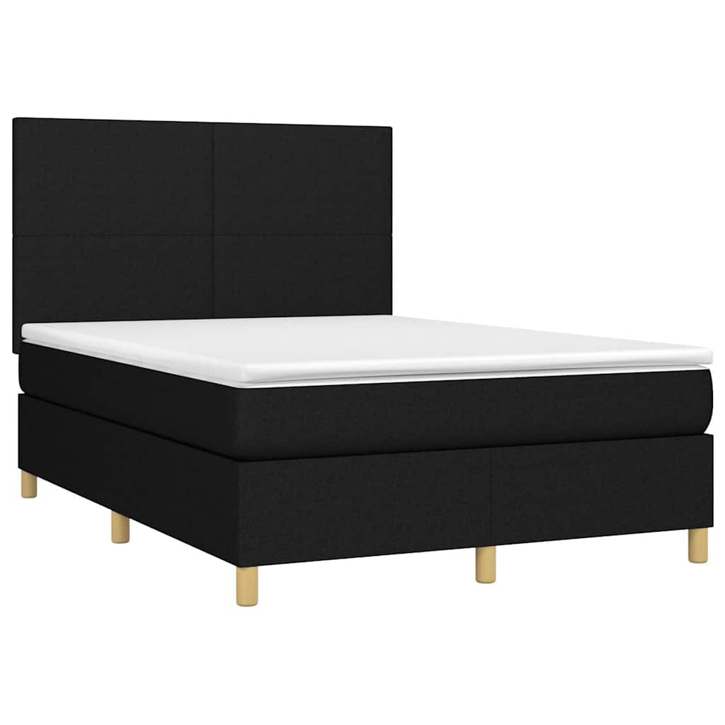 vidaXL Κρεβάτι Boxspring με Στρώμα & LED Μαύρο 140x190 εκ. Υφασμάτινο