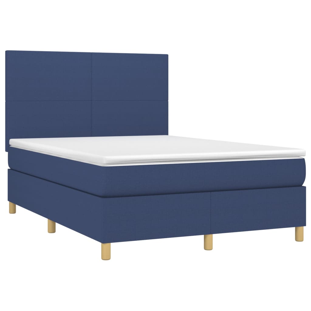 vidaXL Κρεβάτι Boxspring με Στρώμα & LED Μπλε 140x200 εκ. Υφασμάτινο