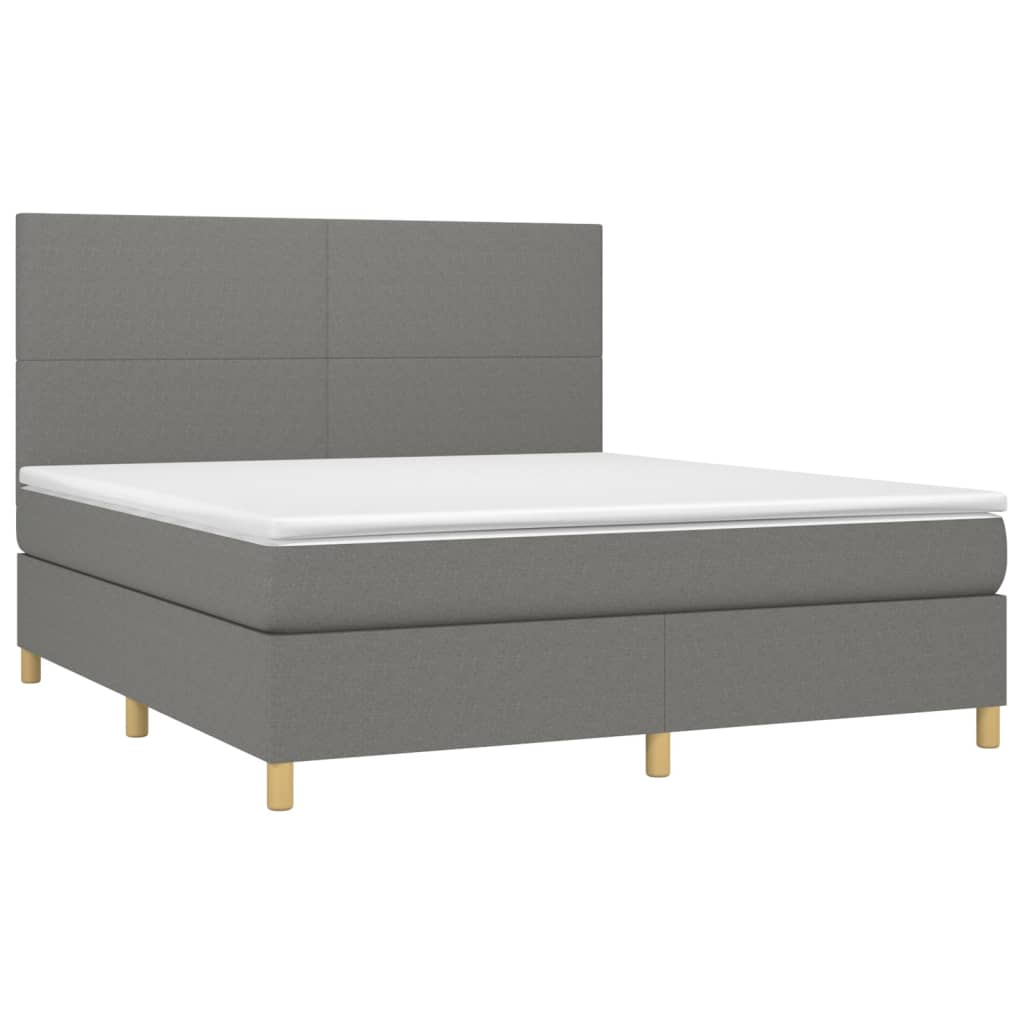 vidaXL Κρεβάτι Boxspring με Στρώμα & LED Σκ.Γκρι 160x200 εκ Υφασμάτινο