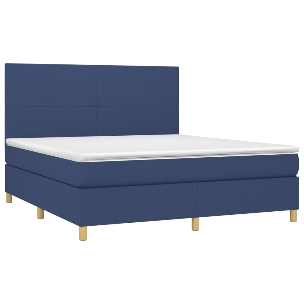 vidaXL Κρεβάτι Boxspring με Στρώμα & LED Μπλε 160x200 εκ. Υφασμάτινο