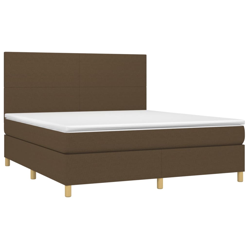 vidaXL Κρεβάτι Boxspring με Στρώμα & LED Σκ.Καφέ 180x200εκ. Υφασμάτινο