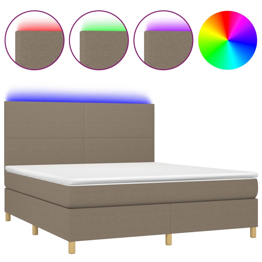 vidaXL Κρεβάτι Boxspring με Στρώμα & LED Taupe 180x200 εκ. Υφασμάτινο