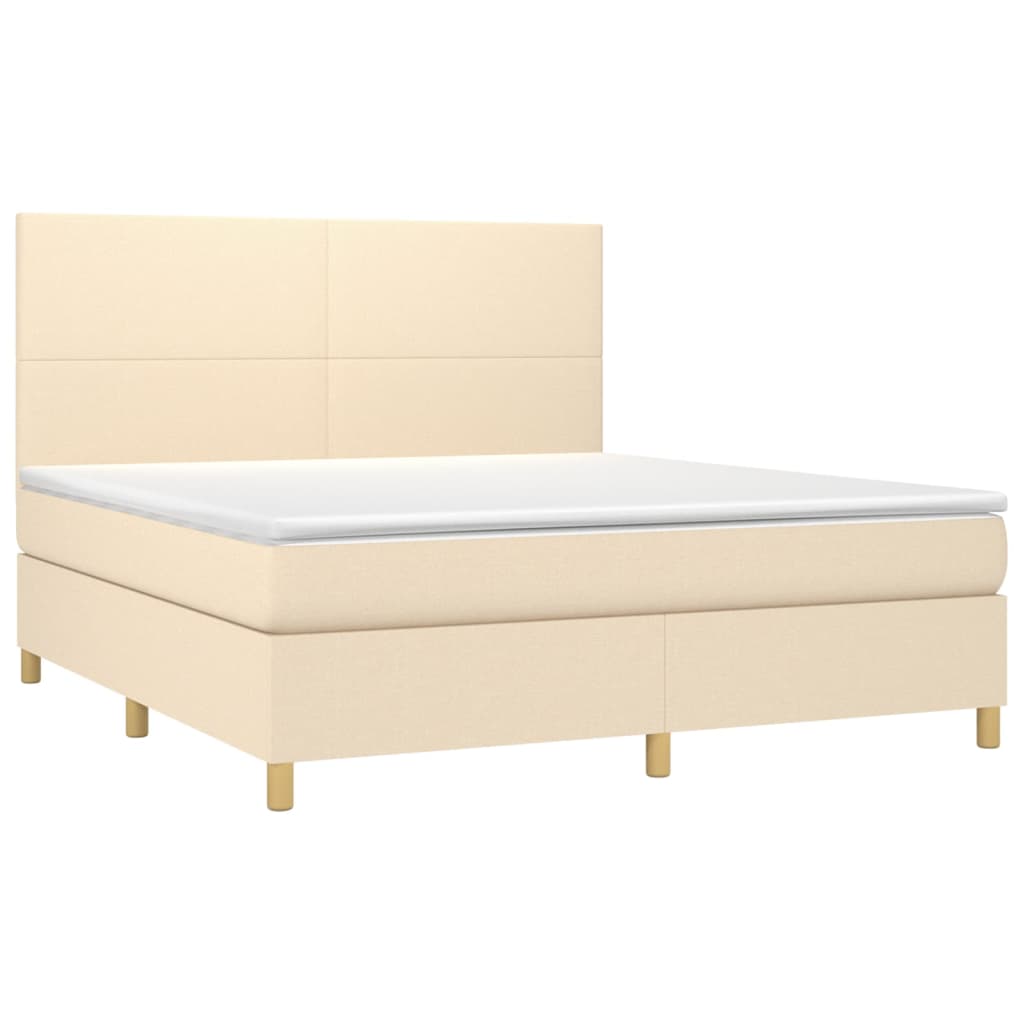 vidaXL Κρεβάτι Boxspring με Στρώμα & LED Κρεμ 180x200 εκ. Υφασμάτινο