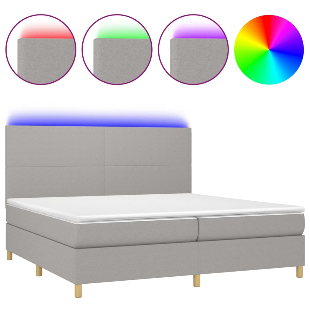 vidaXL Κρεβάτι Boxspring με Στρώμα & LED Αν.Γκρι 200x200εκ. Υφασμάτινο