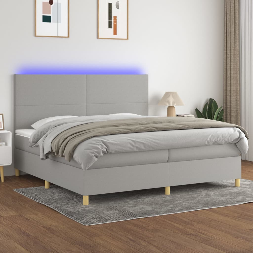 vidaXL Κρεβάτι Boxspring με Στρώμα & LED Αν.Γκρι 200x200εκ. Υφασμάτινο