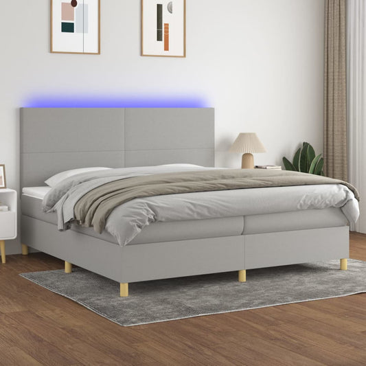vidaXL Κρεβάτι Boxspring με Στρώμα & LED Αν.Γκρι 200x200εκ. Υφασμάτινο