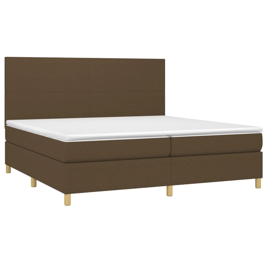 vidaXL Κρεβάτι Boxspring με Στρώμα & LED Σκ.Καφέ 200x200εκ. Υφασμάτινο