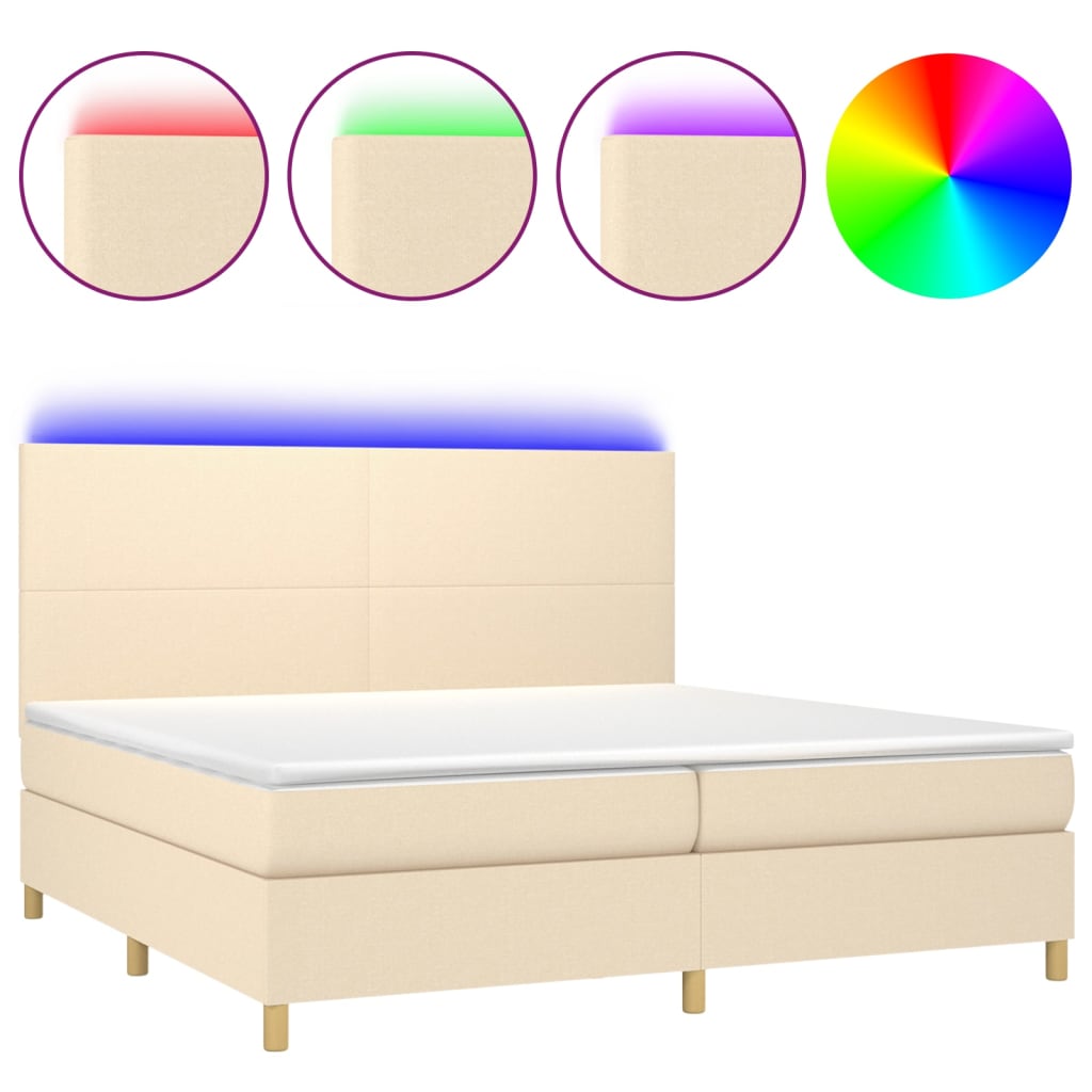 vidaXL Κρεβάτι Boxspring με Στρώμα & LED Κρεμ 200x200 εκ. Υφασμάτινο