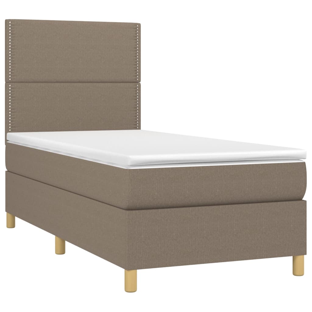 vidaXL Κρεβάτι Boxspring με Στρώμα & LED Taupe 90x200 εκ. Υφασμάτινο