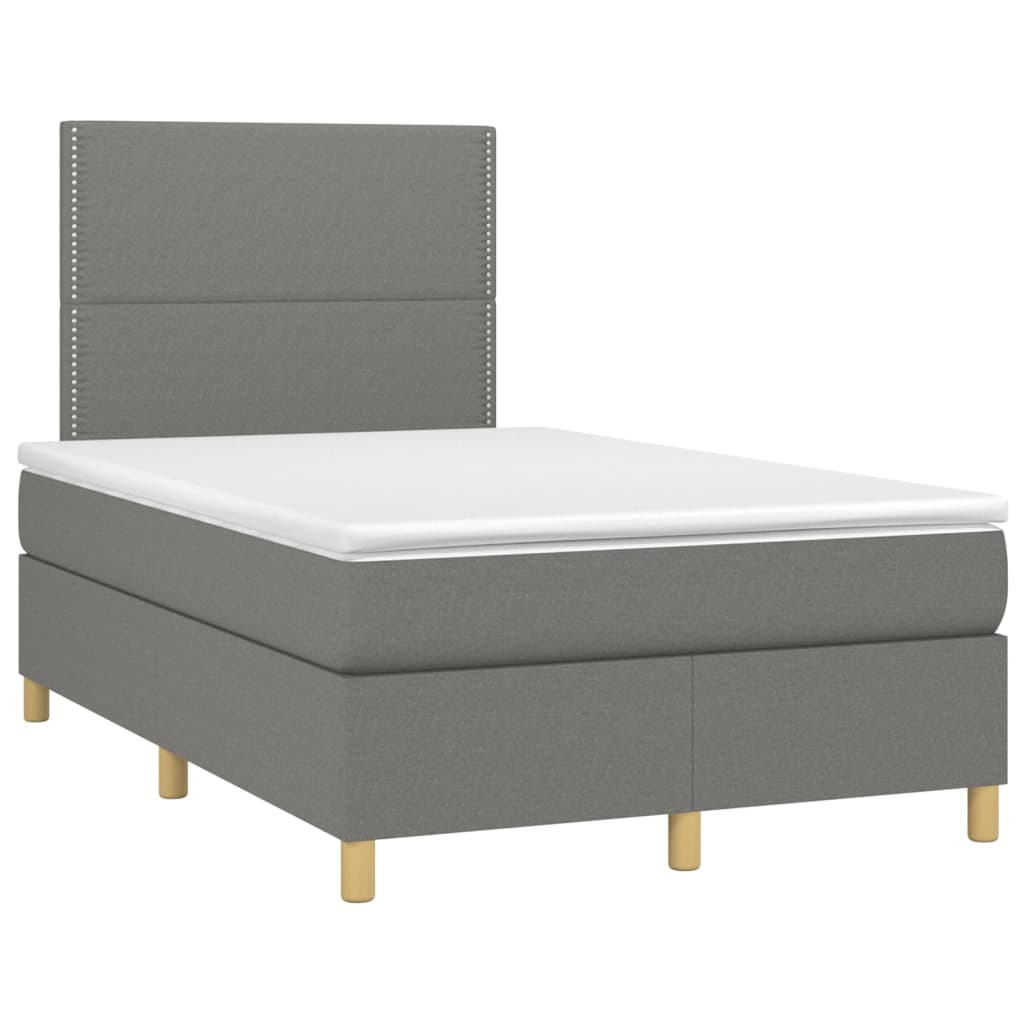 vidaXL Κρεβάτι Boxspring με Στρώμα & LED Σκ.Γκρι 120x200 εκ Υφασμάτινο