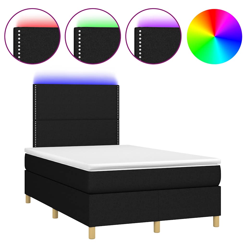 vidaXL Κρεβάτι Boxspring με Στρώμα & LED Μαύρο 120x200 εκ. Υφασμάτινο