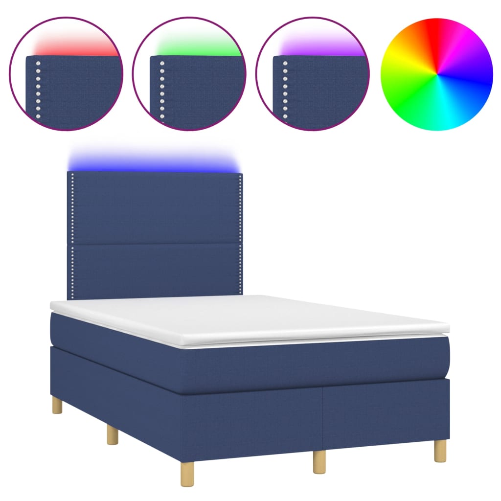 vidaXL Κρεβάτι Boxspring με Στρώμα & LED Μπλε 120x200 εκ. Υφασμάτινο