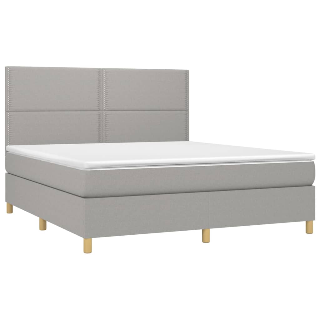 vidaXL Κρεβάτι Boxspring με Στρώμα & LED Αν.Γκρι 180x200εκ. Υφασμάτινο