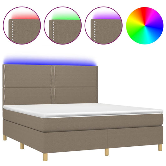 vidaXL Κρεβάτι Boxspring με Στρώμα & LED Taupe 180x200 εκ. Υφασμάτινο