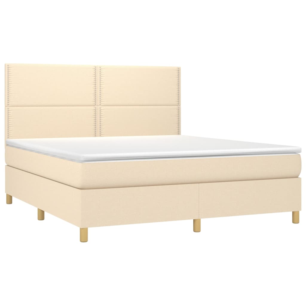 vidaXL Κρεβάτι Boxspring με Στρώμα & LED Κρεμ 180x200 εκ. Υφασμάτινο