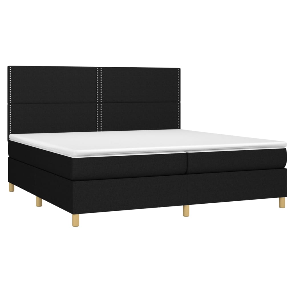 vidaXL Κρεβάτι Boxspring με Στρώμα & LED Μαύρο 200x200 εκ. Υφασμάτινο