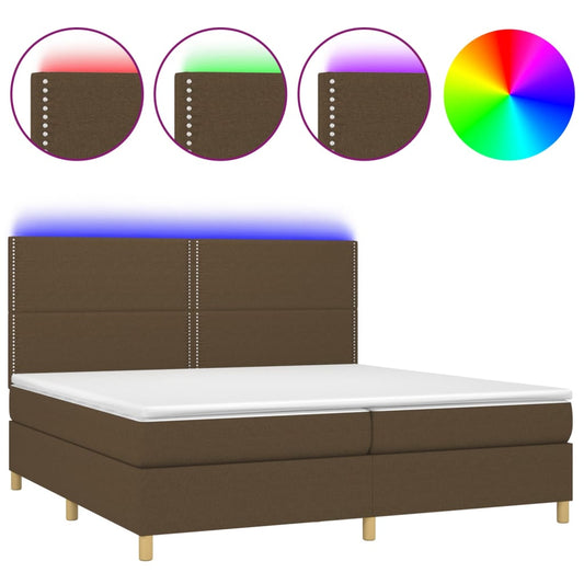 vidaXL Κρεβάτι Boxspring με Στρώμα & LED Σκ.Καφέ 200x200εκ. Υφασμάτινο