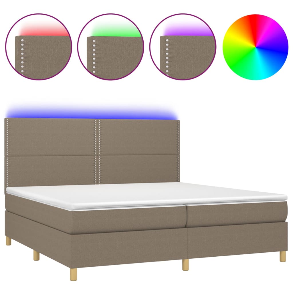 vidaXL Κρεβάτι Boxspring με Στρώμα & LED Taupe 200x200 εκ. Υφασμάτινο