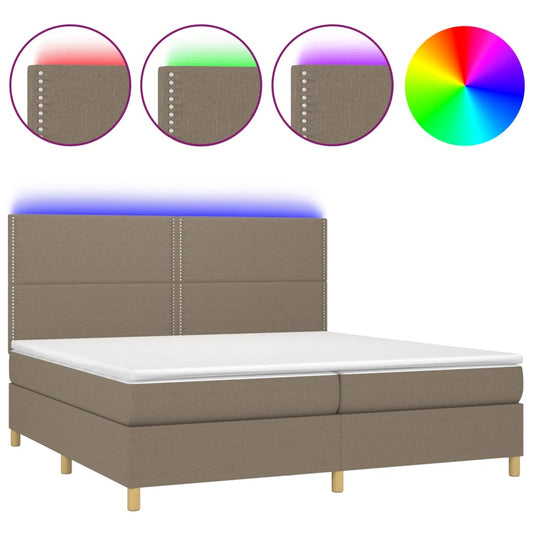 vidaXL Κρεβάτι Boxspring με Στρώμα & LED Taupe 200x200 εκ. Υφασμάτινο