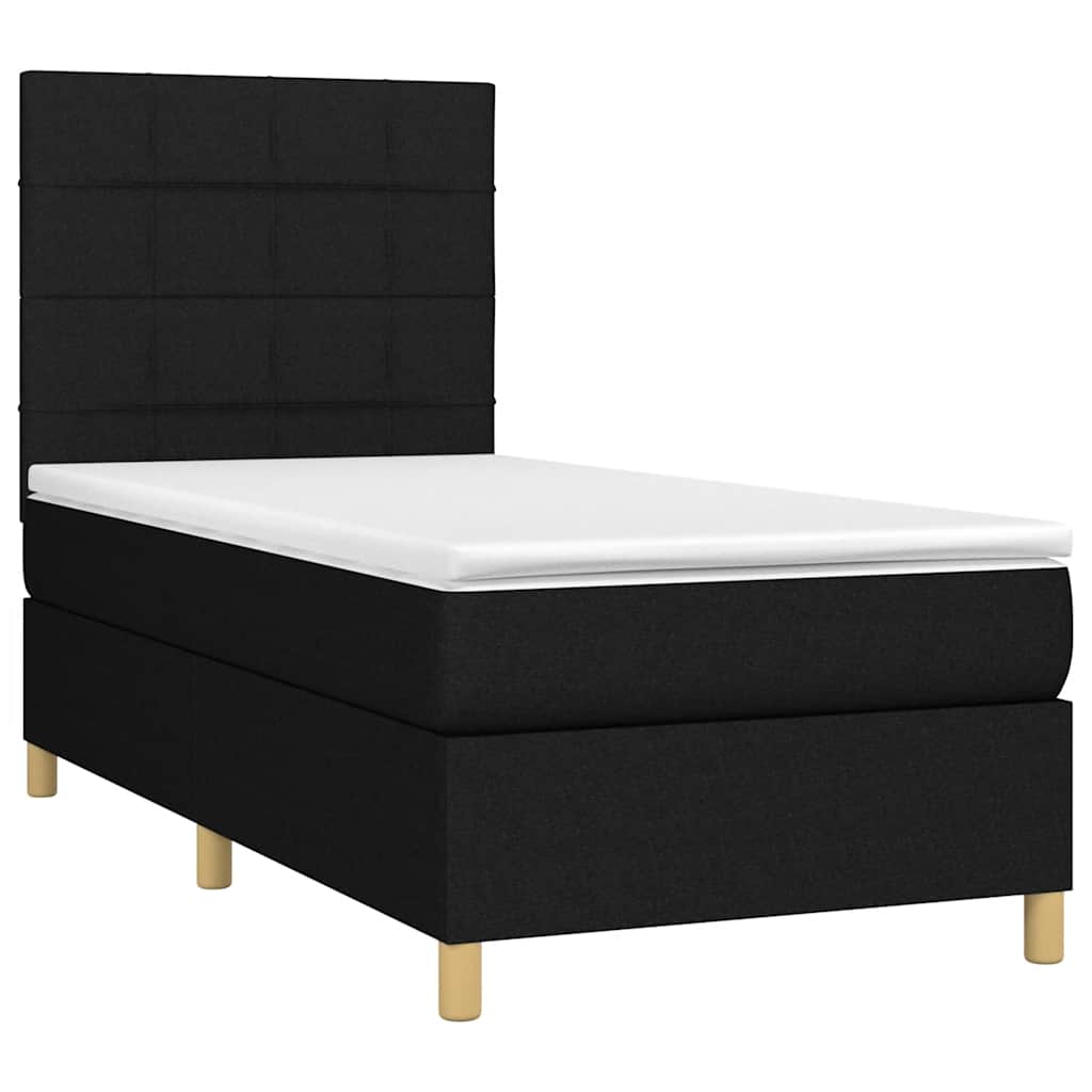 vidaXL Κρεβάτι Boxspring με Στρώμα & LED Μαύρο 90x190 εκ. Υφασμάτινο
