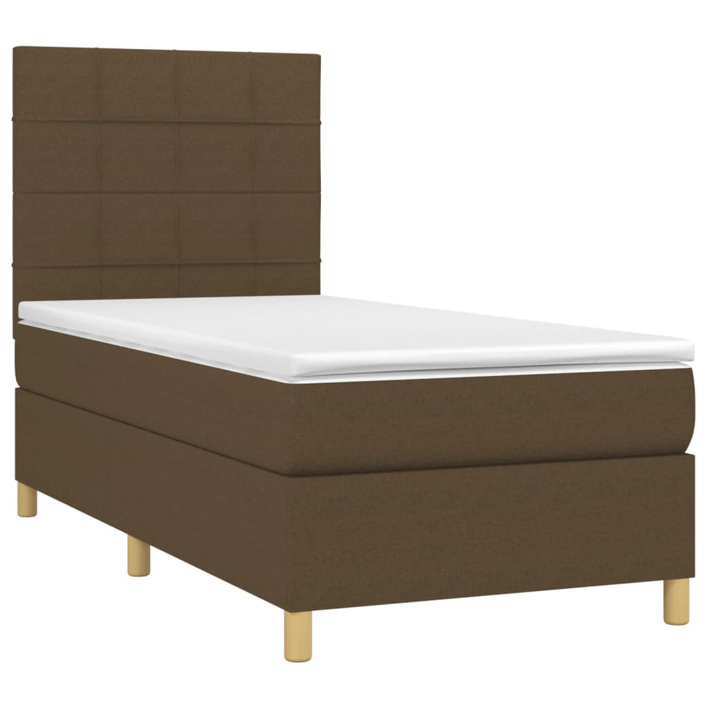 vidaXL Κρεβάτι Boxspring με Στρώμα & LED Σκ.Καφέ 90x190 εκ. Υφασμάτινο