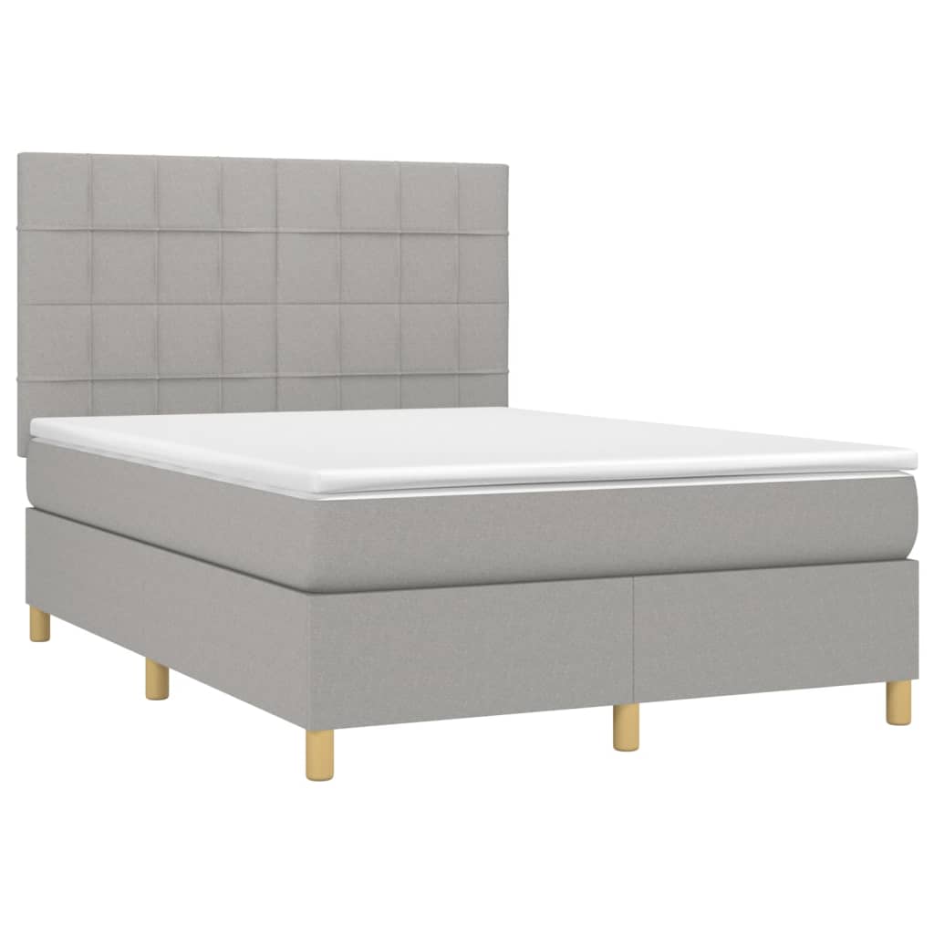 vidaXL Κρεβάτι Boxspring με Στρώμα & LED Αν.Γκρι 140x200εκ. Υφασμάτινο