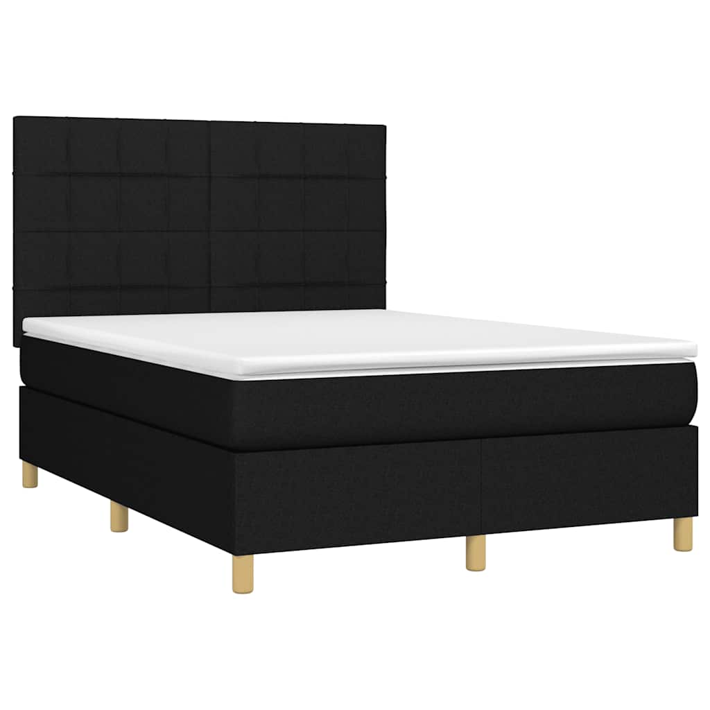 vidaXL Κρεβάτι Boxspring με Στρώμα & LED Μαύρο 140x200 εκ. Υφασμάτινο