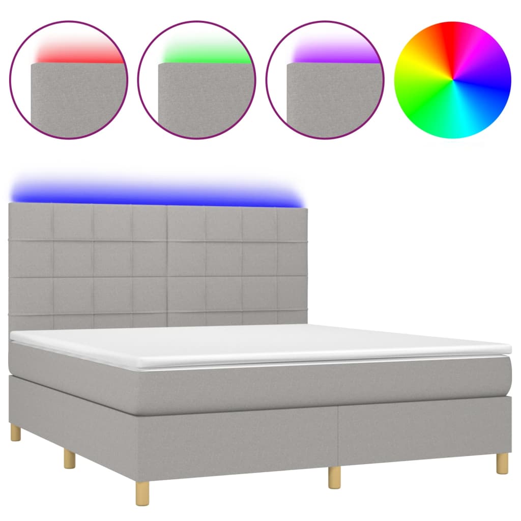 vidaXL Κρεβάτι Boxspring με Στρώμα & LED Αν.Γκρι 160x200εκ. Υφασμάτινο