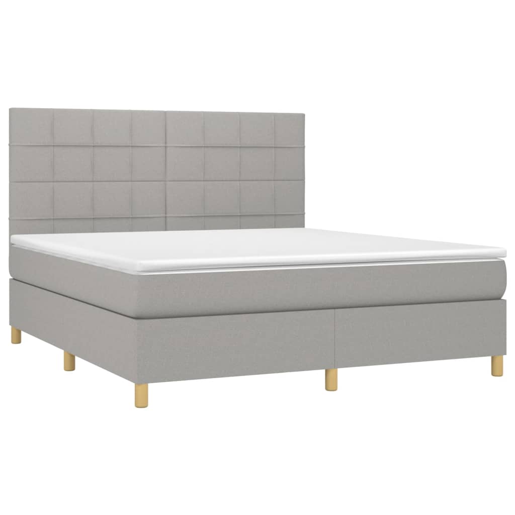 vidaXL Κρεβάτι Boxspring με Στρώμα & LED Αν.Γκρι 160x200εκ. Υφασμάτινο