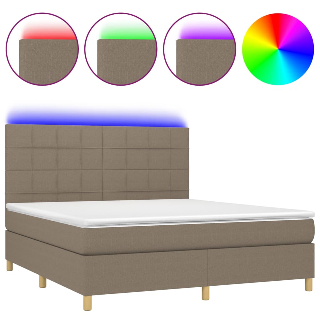 vidaXL Κρεβάτι Boxspring με Στρώμα & LED Taupe 160x200 εκ. Υφασμάτινο