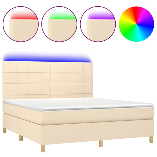 vidaXL Κρεβάτι Boxspring με Στρώμα & LED Κρεμ 160x200 εκ. Υφασμάτινο
