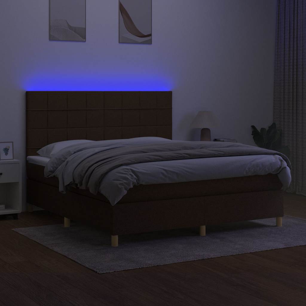 vidaXL Κρεβάτι Boxspring με Στρώμα & LED Σκ.Καφέ 180x200εκ. Υφασμάτινο