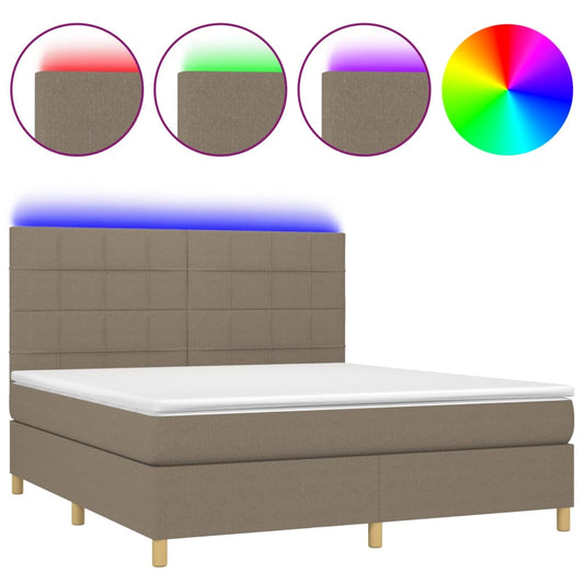 vidaXL Κρεβάτι Boxspring με Στρώμα & LED Taupe 180x200 εκ. Υφασμάτινο