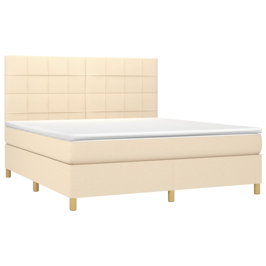 vidaXL Κρεβάτι Boxspring με Στρώμα & LED Κρεμ 180x200 εκ. Υφασμάτινο