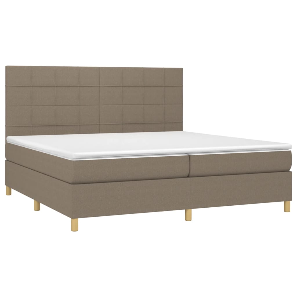 vidaXL Κρεβάτι Boxspring με Στρώμα & LED Taupe 200x200 εκ. Υφασμάτινο