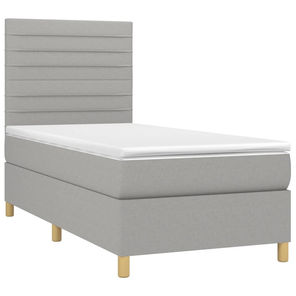 vidaXL Κρεβάτι Boxspring με Στρώμα & LED Αν.Γκρι 80x200 εκ. Υφασμάτινο