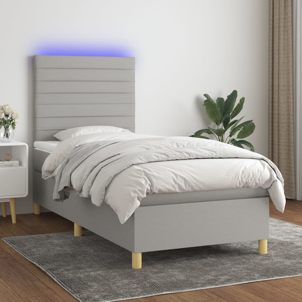 vidaXL Κρεβάτι Boxspring με Στρώμα & LED Αν.Γκρι 80x200 εκ. Υφασμάτινο