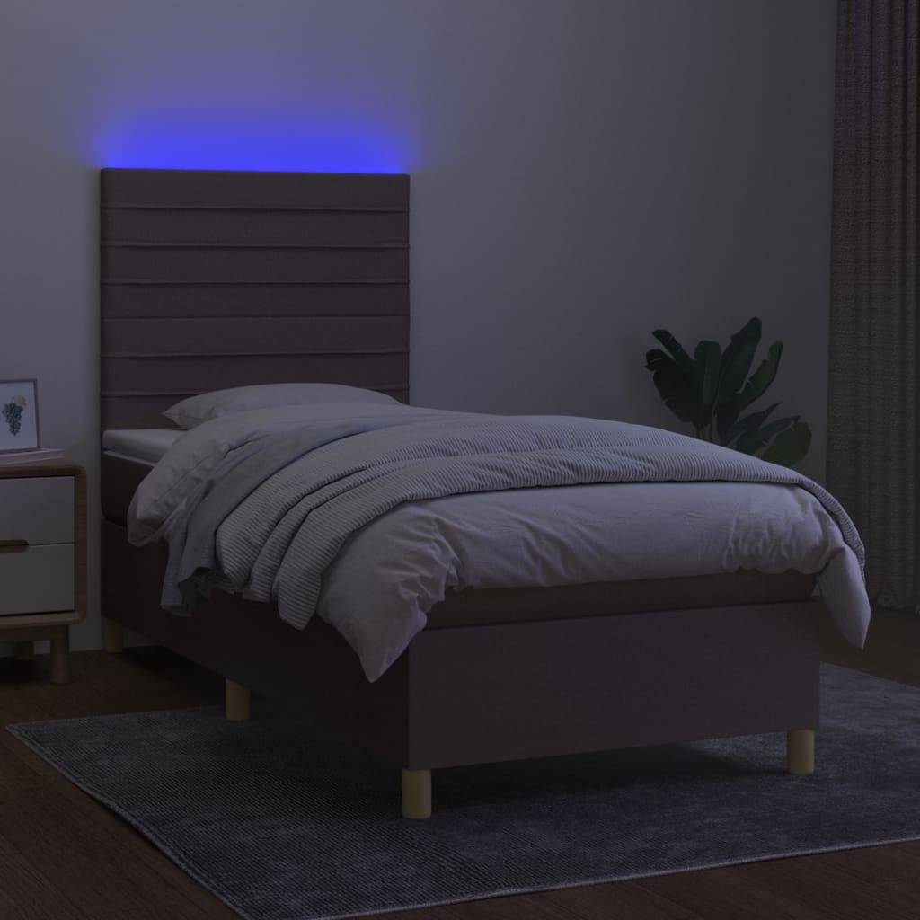 vidaXL Κρεβάτι Boxspring με Στρώμα & LED Taupe 80x200 εκ. Υφασμάτινο